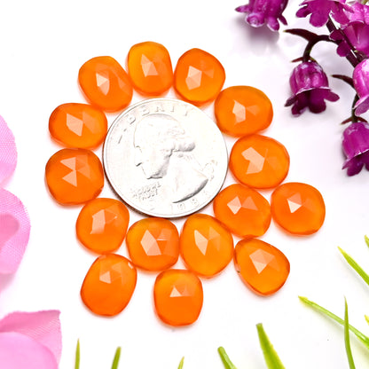 45.30cts Natural Carnelian 9x11mm - 10x12mm Freeform Rose Cut Cabochon AA Grade Gemstone Parcel -Total 15 Pcs