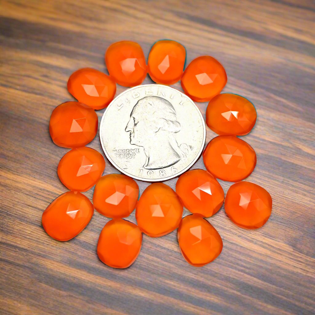 45.30cts Natural Carnelian 9x11mm - 10x12mm Freeform Rose Cut Cabochon AA Grade Gemstone Parcel -Total 15 Pcs