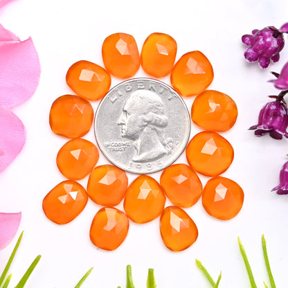 45.30cts Natural Carnelian 9x11mm - 10x12mm Freeform Rose Cut Cabochon AA Grade Gemstone Parcel -Total 15 Pcs