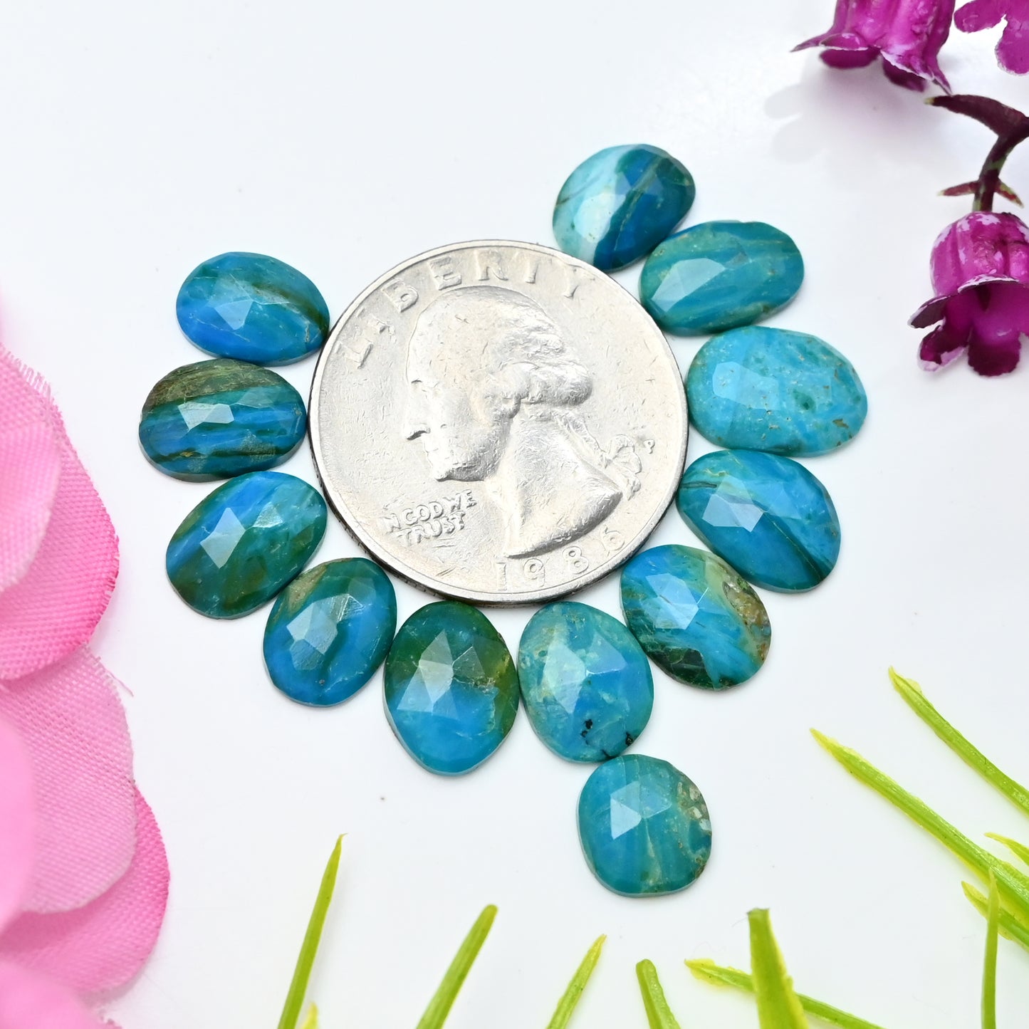 17cts Peruvian Blue Opal Smooth Cabochon 8x12mm - 7x11mm Free Form Shape AA Grade Gemstone Parcel -Total 12 Pcs