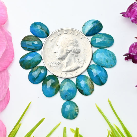 17cts Peruvian Blue Opal Smooth Cabochon 8x12mm - 7x11mm Free Form Shape AA Grade Gemstone Parcel -Total 12 Pcs