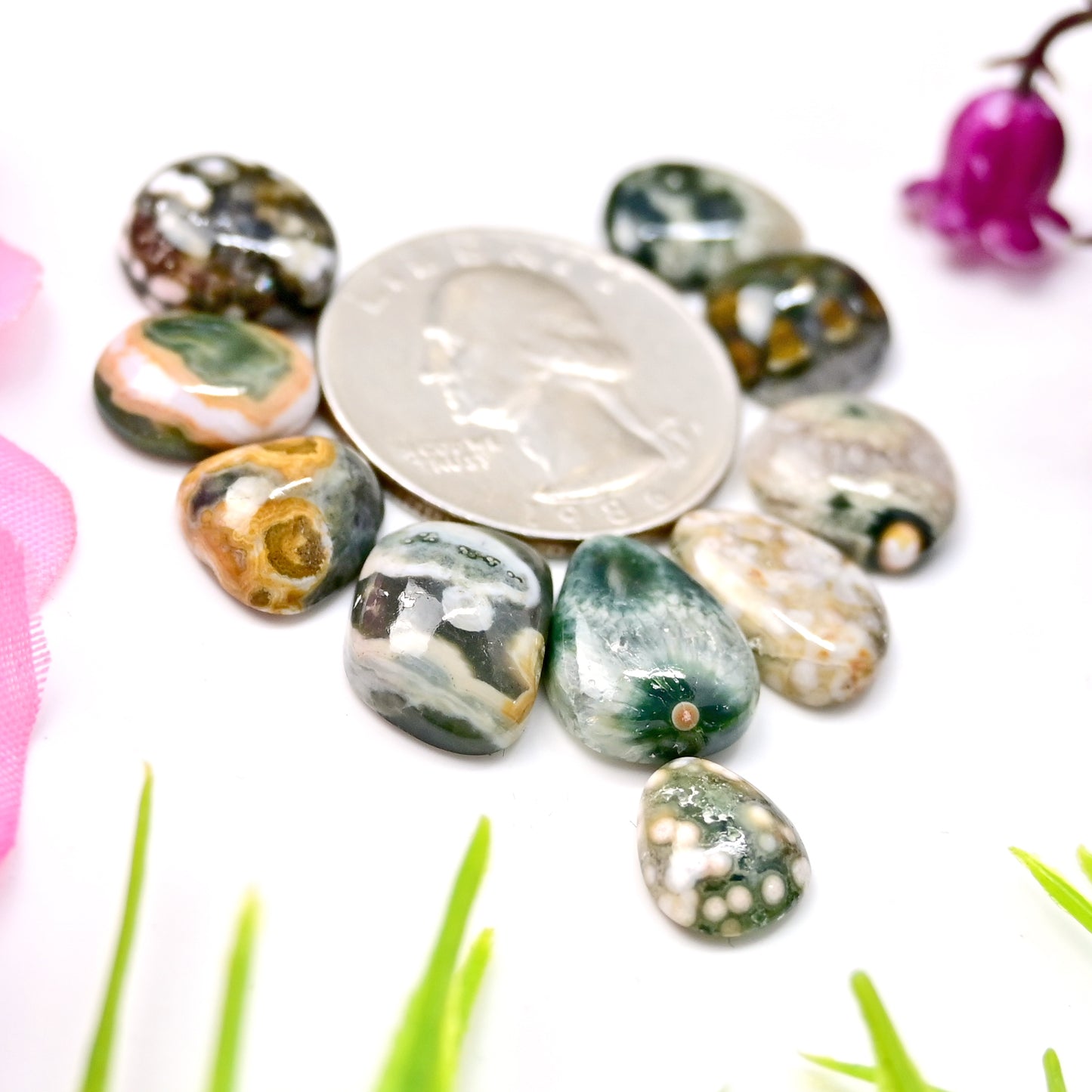 41.0 carats Ocean Jasper  Mix Shape Cabochon 10x15mm - 11x14mm  AA Grade Gemstone Parcel - Total 10 Pcs