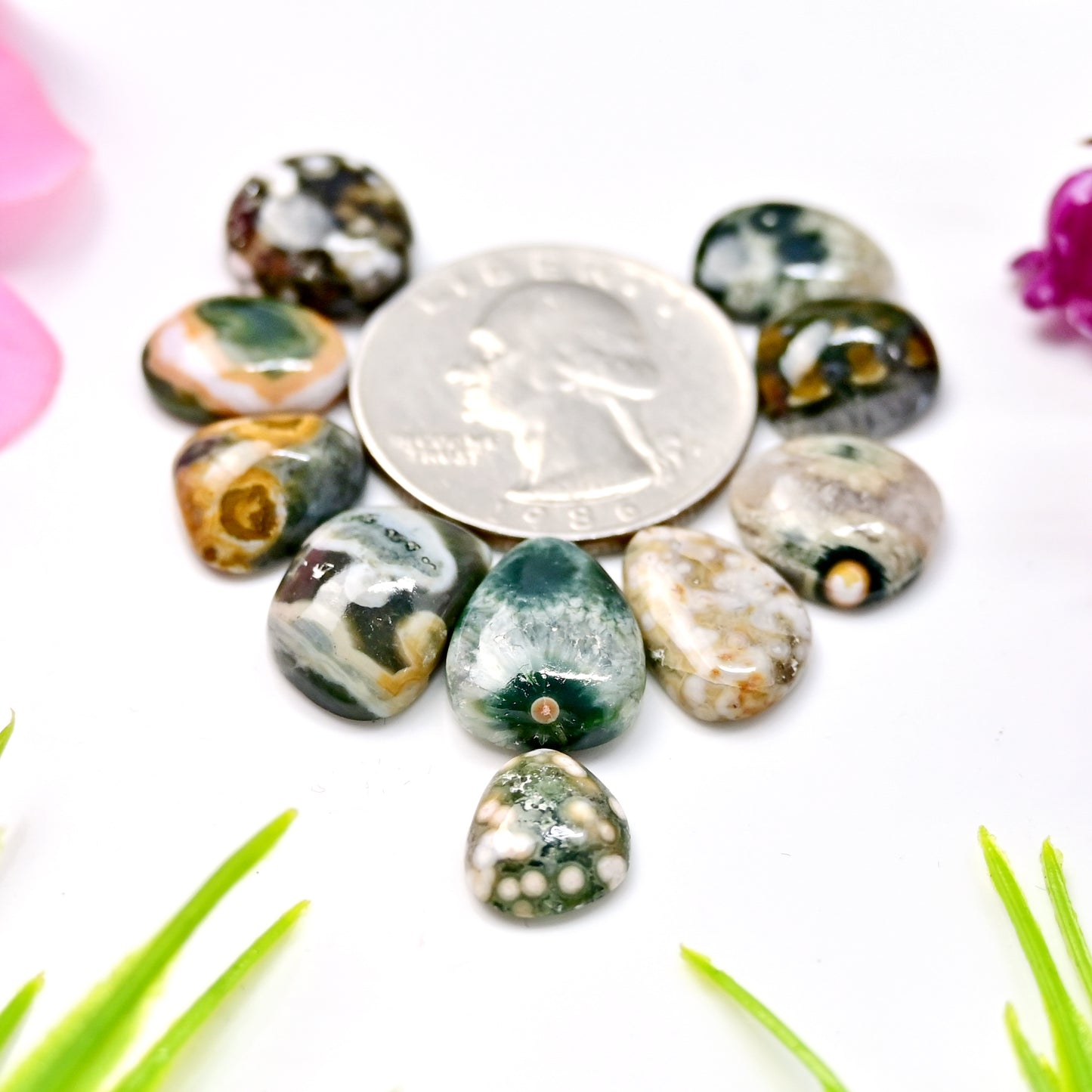 41.0 carats Ocean Jasper  Mix Shape Cabochon 10x15mm - 11x14mm  AA Grade Gemstone Parcel - Total 10 Pcs