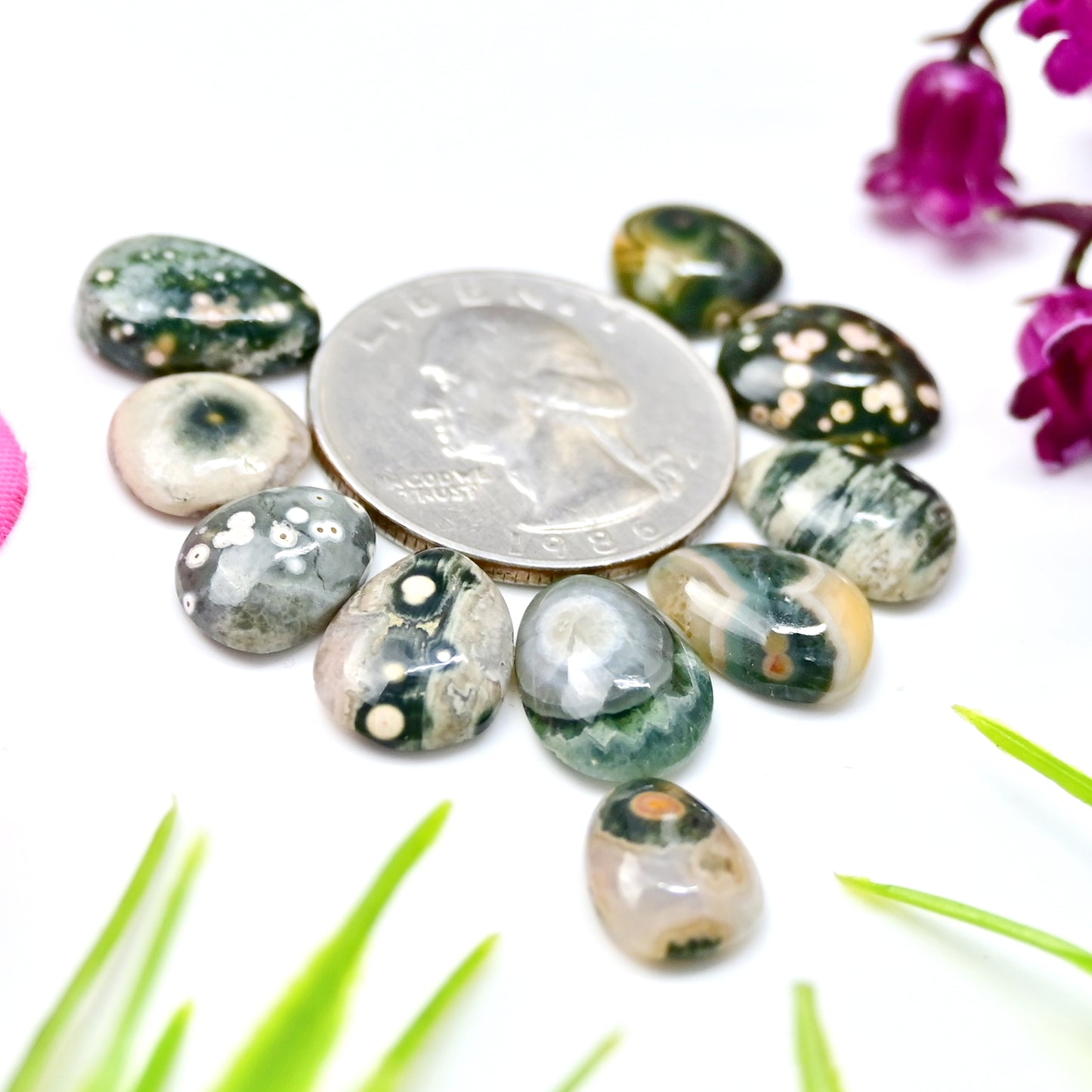 31.9 carats Ocean Jasper  Mix Shape Cabochon 9x12mm - 10x14mm  AA Grade Gemstone Parcel - Total 10 Pcs