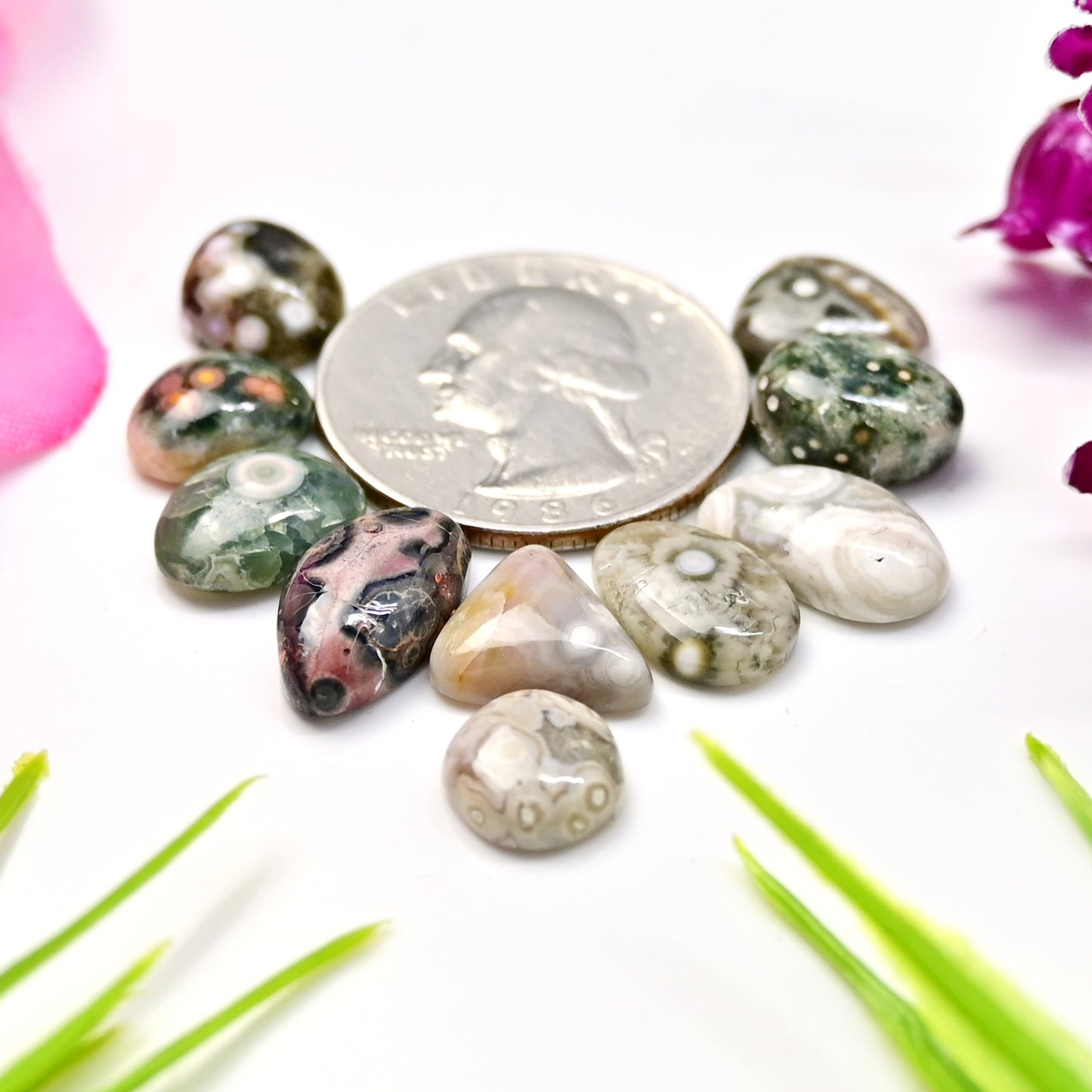 31.9 carats Ocean Jasper  Mix Shape Cabochon 9x15mm - 8x12mm  AA Grade Gemstone Parcel - Total 10 Pcs