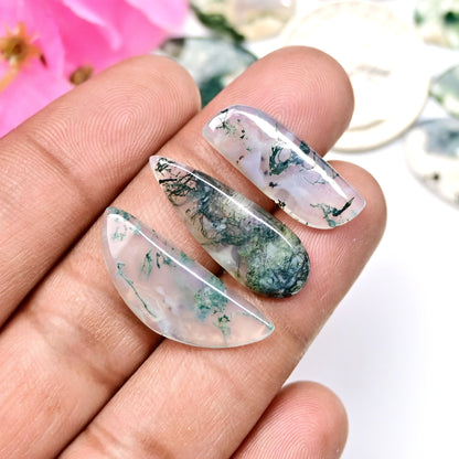 67.20cts Moss Agate Smooth Cabochon 10x16mm - 9x15mm AA Grade Gemstone Parcel -Total 10 Pcs