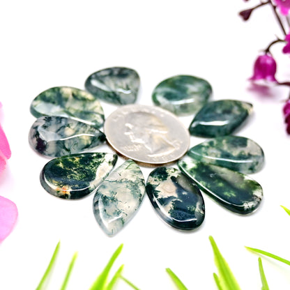 83.3cts Moss Agate Smooth Cabochons 16x18mm - 12x27mm Mix Shape AA Grade Gemstone Parcel -Total 10 Pcs