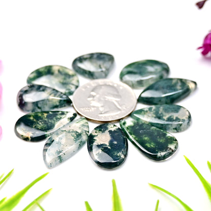 83.3cts Moss Agate Smooth Cabochons 16x18mm - 12x27mm Mix Shape AA Grade Gemstone Parcel -Total 10 Pcs