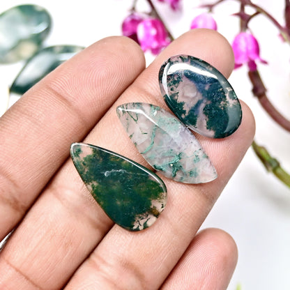 83.3cts Moss Agate Smooth Cabochons 16x18mm - 12x27mm Mix Shape AA Grade Gemstone Parcel -Total 10 Pcs