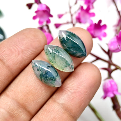 49.2cts Moss Agate Smooth Cabochons 7x14mm - 11x20mm Mix Shape AA Grade Gemstone Parcel -Total 10 Pcs