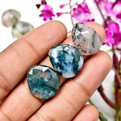 70.3cts Moss Agate Rose cut 11x15mm - 14x19mm Freeform Shape AA Grade Gemstone Parcel -Total 8 Pcs