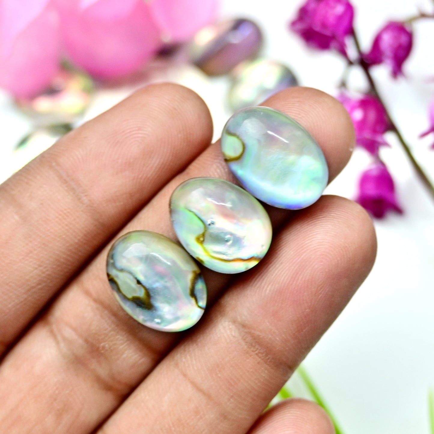 83.2cts Abalone Shell Doublet with Himalayan Crystal Quartz Smooth Cabochon 12X17mm - 10x15mm AA Grade Gemstone Parcel -Total 10 Pcs