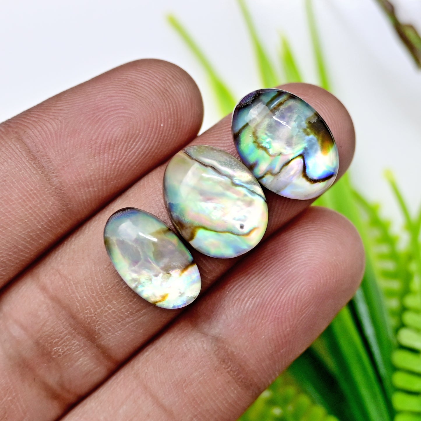 72,1 ct Abalone-Muschel-Doublet mit glattem Himalaya-Bergkristall-Cabochon, 11 x 15 mm – 10 x 12 mm, Edelsteinpaket der Güteklasse AA, insgesamt 10 Stück