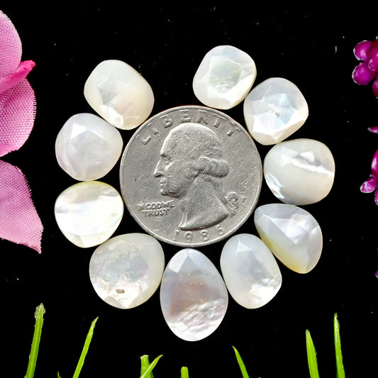 31.5cts Mother of Pearl Rose Cut Cabochons 9x14mm - 11x16mm Freeform Shape AA Grade Gemstone Parcel -Total 10 Pcs