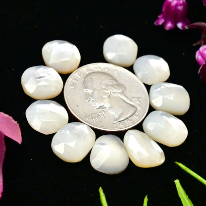 33.3 cts Mother of Pearl Rose Cut Cabochons 10x13mm - 11x11mm Freeform Shape AA Grade Gemstone Parcel -Total 10 Pcs