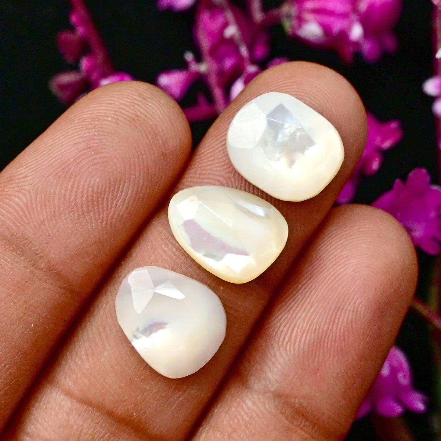 33.3 cts Mother of Pearl Rose Cut Cabochons 10x13mm - 11x11mm Freeform Shape AA Grade Gemstone Parcel -Total 10 Pcs