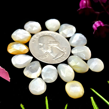 30.4 cts Mother of Pearl Rose Cut Cabochons 9x10mm - 10x10mm Freeform Shape AA Grade Gemstone Parcel -Total 15 Pcs