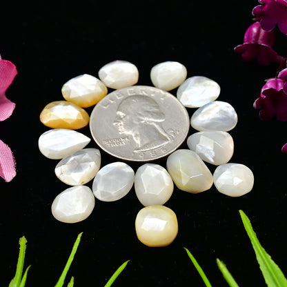 30.4 cts Mother of Pearl Rose Cut Cabochons 9x10mm - 10x10mm Freeform Shape AA Grade Gemstone Parcel -Total 15 Pcs