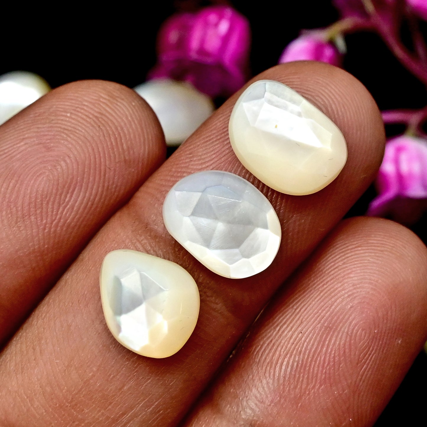 32.1 cts Mother of Pearl Rose Cut Cabochons 8x14mm - 9x11mm Freeform Shape AA Grade Gemstone Parcel -Total 15 Pcs