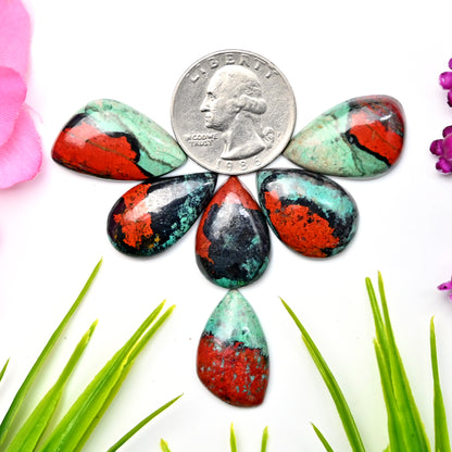 93.7cts Sonora Sunrise Chrysocolla Smooth Cabochon 16x26mm - 14x24mm Mix Shape AA Grade Gemstone Parcel -Total 6 Pcs