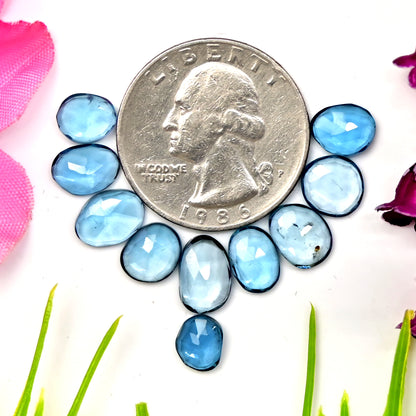 15.90cts London Blue Topaz Rosecut Cabochon 6x7mm - 7x10mm AA Grade Gemstone Parcel - Total 10 Pcs