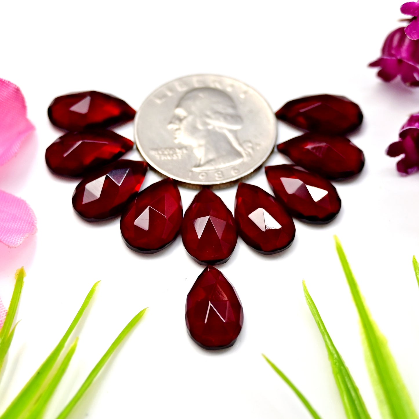 39cts Red Quartz Rosecut Cabochon 9x15mm AA Grade Gemstone Parcel -Total 10 Pcs