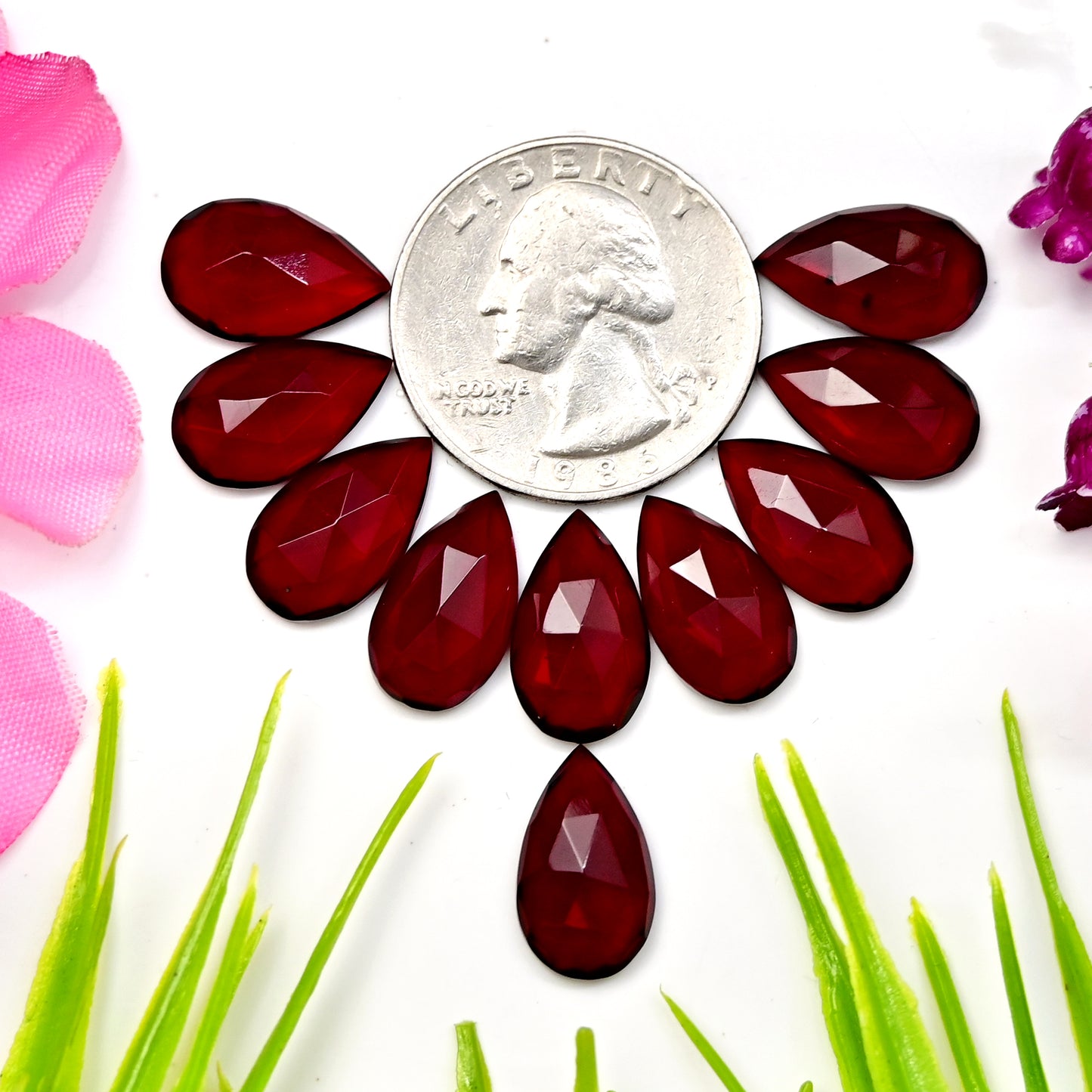 37cts Red Quartz Rosecut Cabochon 9x15mm AA Grade Gemstone Parcel -Total 10 Pcs