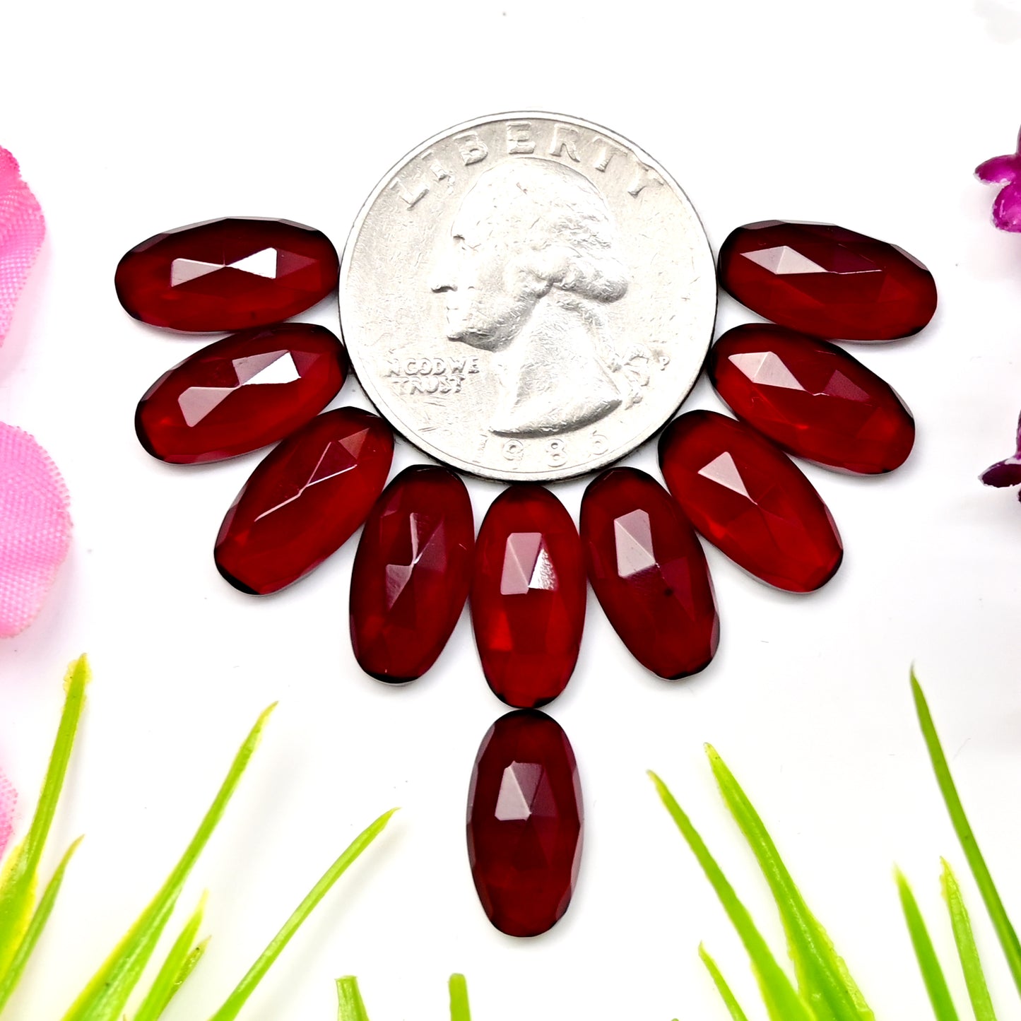 33cts Red Quartz Rosecut Cabochon 7x14mm AA Grade Gemstone Parcel -Total 10 Pcs