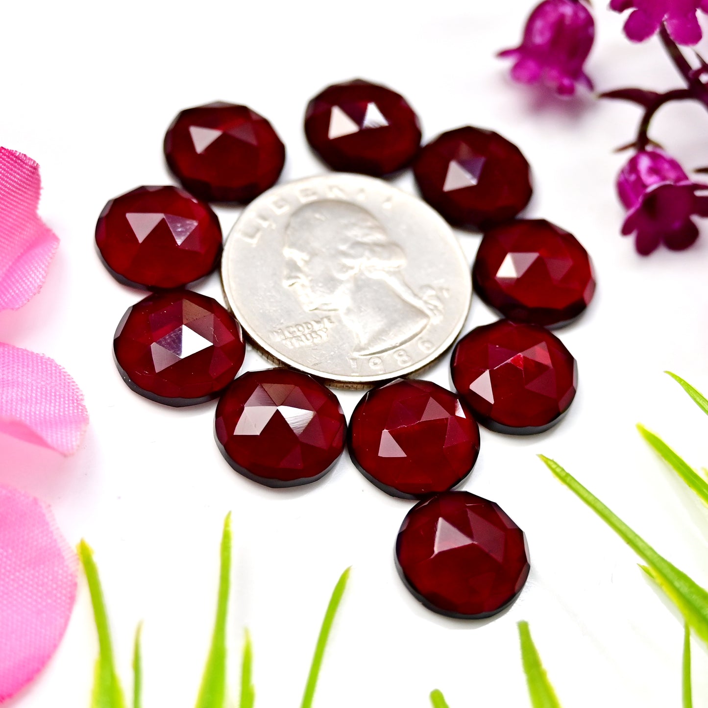 48.5cts Red Quartz Rosecut Cabochon 12x12mm AA Grade Gemstone Parcel -Total 10 Pcs