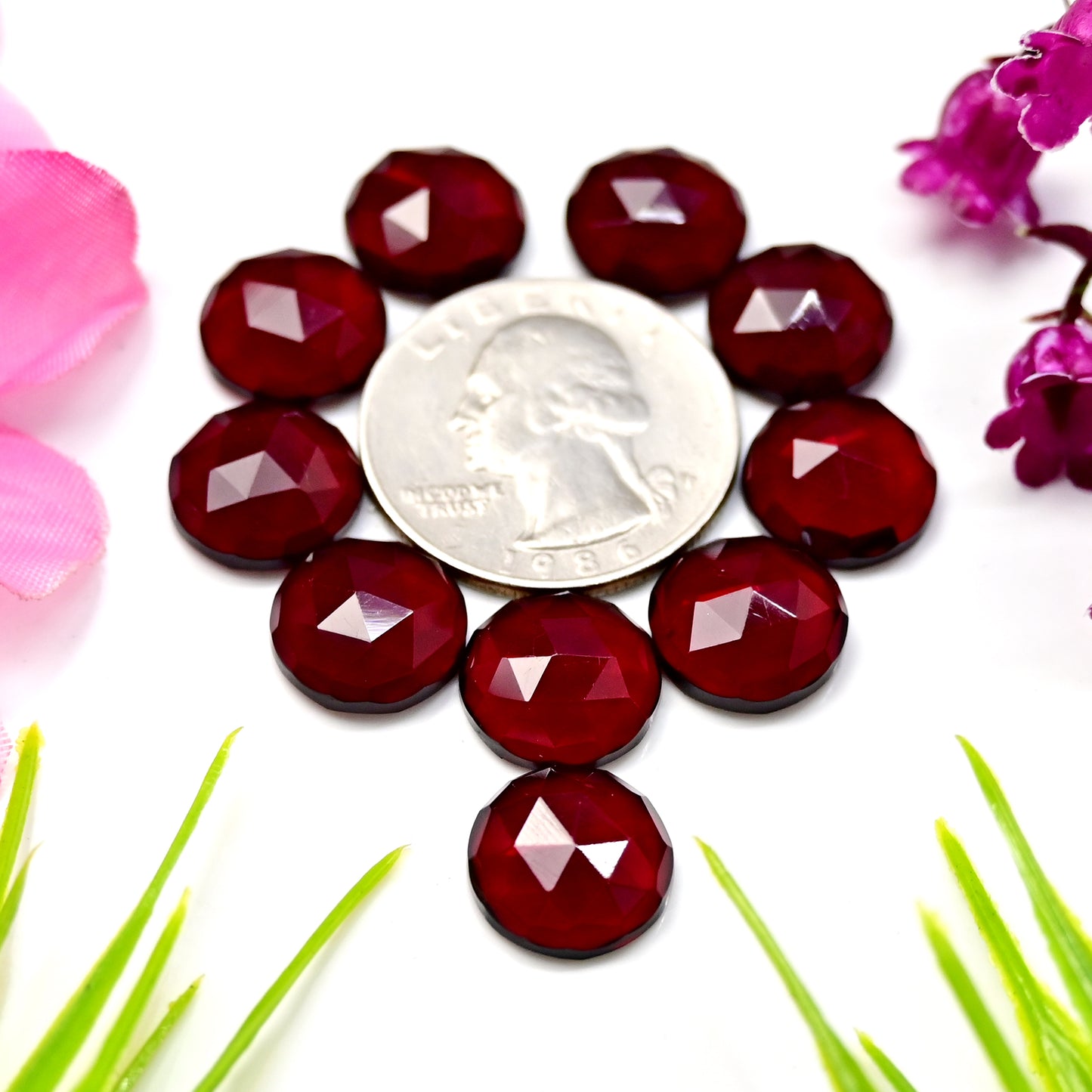 48.5cts Red Quartz Rosecut Cabochon 12x12mm AA Grade Gemstone Parcel -Total 10 Pcs