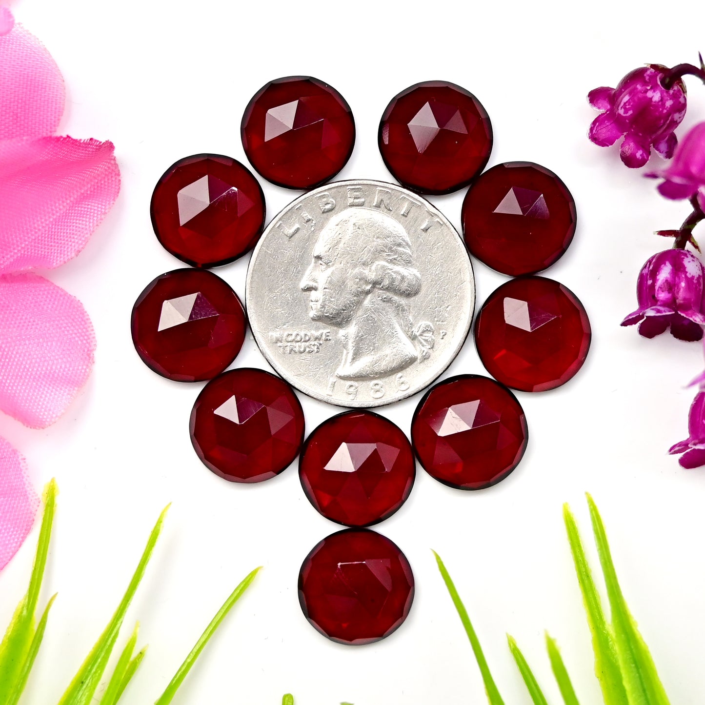 48.5cts Red Quartz Rosecut Cabochon 12x12mm AA Grade Gemstone Parcel -Total 10 Pcs