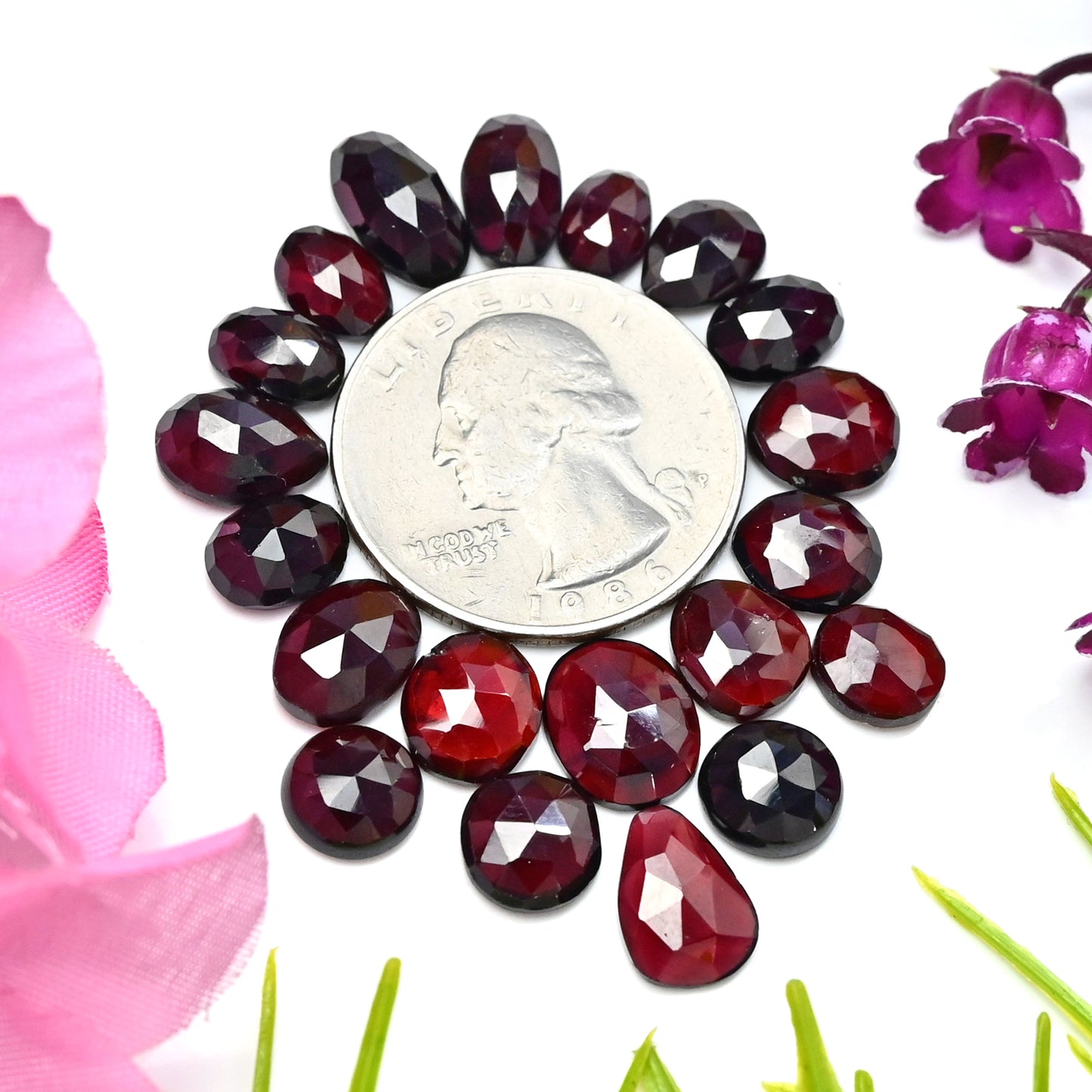 46.3cts. Garnet Rose Cut 6x11mm - 8x10mm Cabochon For Jewelry Making Free Form Shape AA Grade Gemstone Parcel - Total 20 Pcs