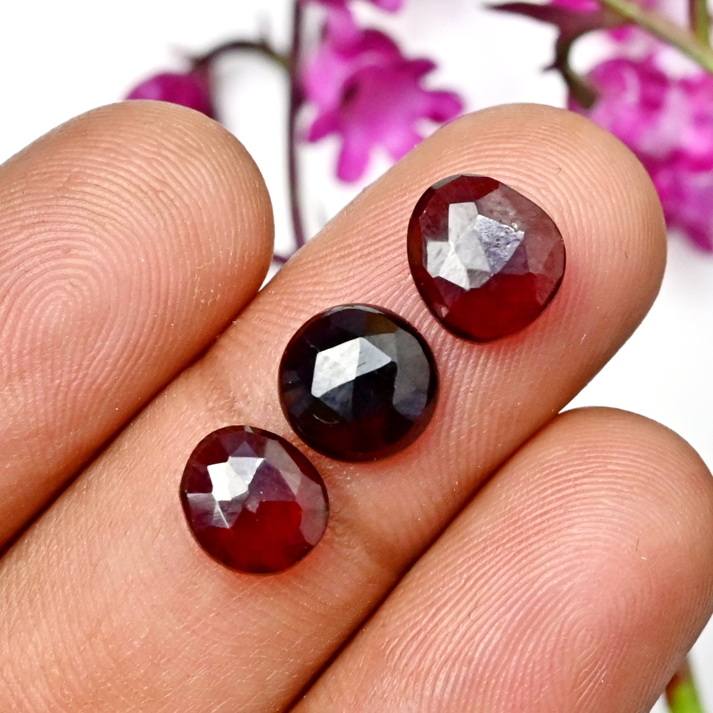 46.3cts. Garnet Rose Cut 6x11mm - 8x10mm Cabochon For Jewelry Making Free Form Shape AA Grade Gemstone Parcel - Total 20 Pcs