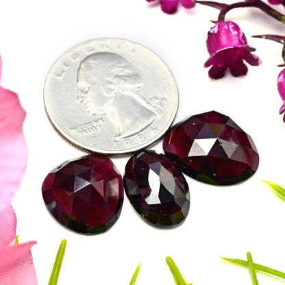 30,2 ct. Granat im Rosenschliff, 10 x 15 mm – 14 x 17 mm Cabochon zur Schmuckherstellung, freie Form, Edelsteinpaket der Güteklasse AA, insgesamt 3 Stück