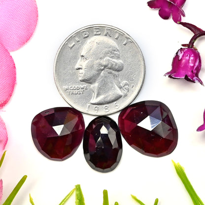 30.2cts. Garnet Rose Cut 10x15mm - 14x17mm Cabochon For Jewelry Making Free Form Shape AA Grade Gemstone Parcel - Total 3 Pcs