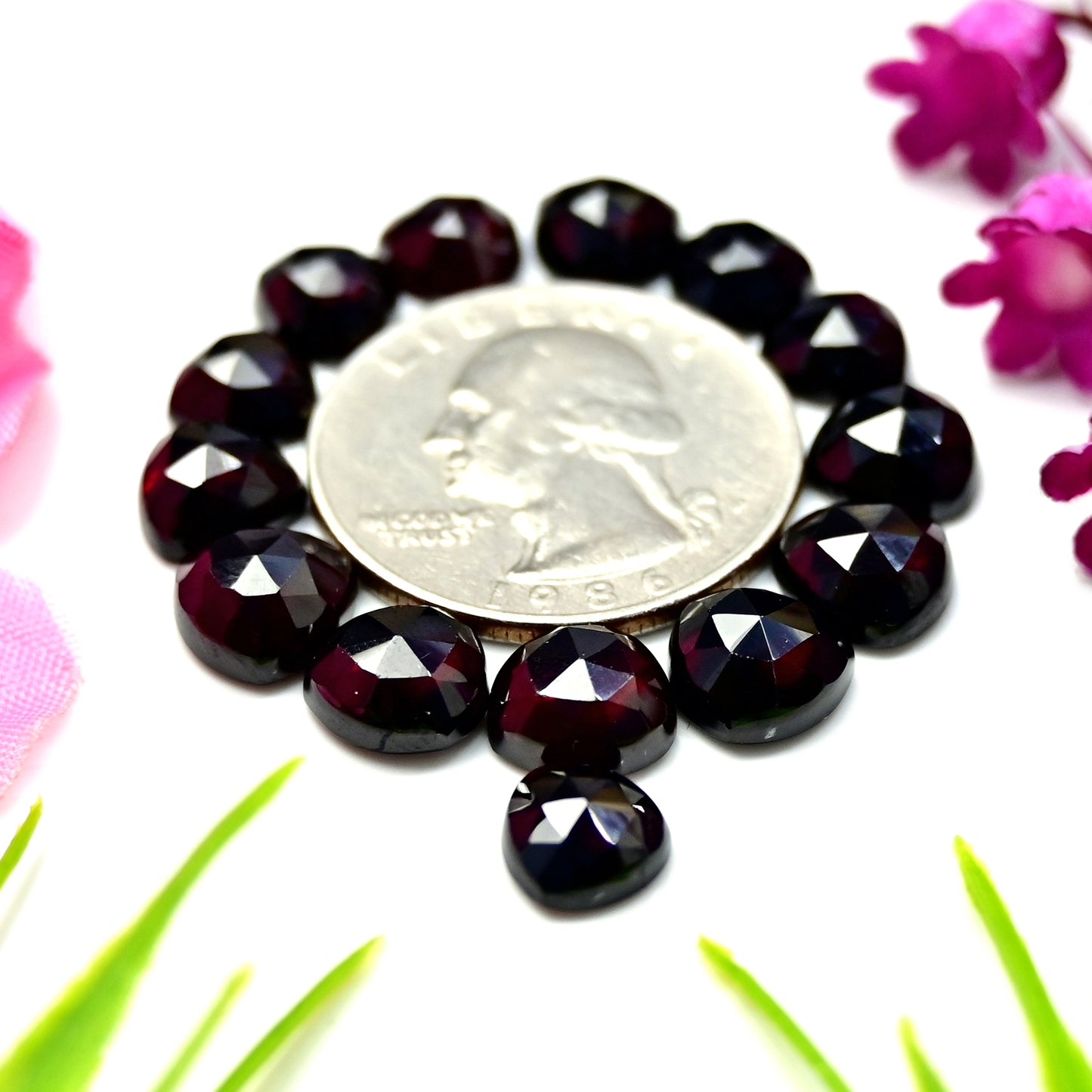 38.4cts Almandine Garnet Rosecut Cabochon 7x7mm - 9x9mm AA Grade Gemstone Parcel - Total 14 Pcs