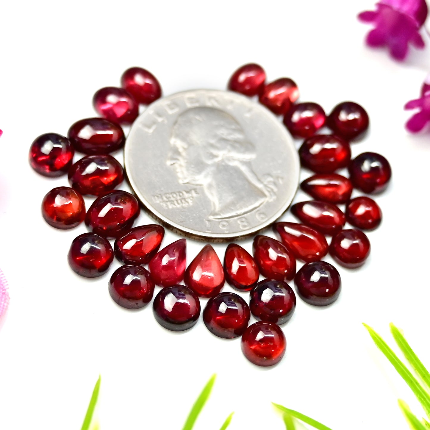 38.9cts Mozambique Garnet Smooth Cabochon 5x7mm - 6x8mm AA Grade Gemstone Parcel - Total 30 Pcs