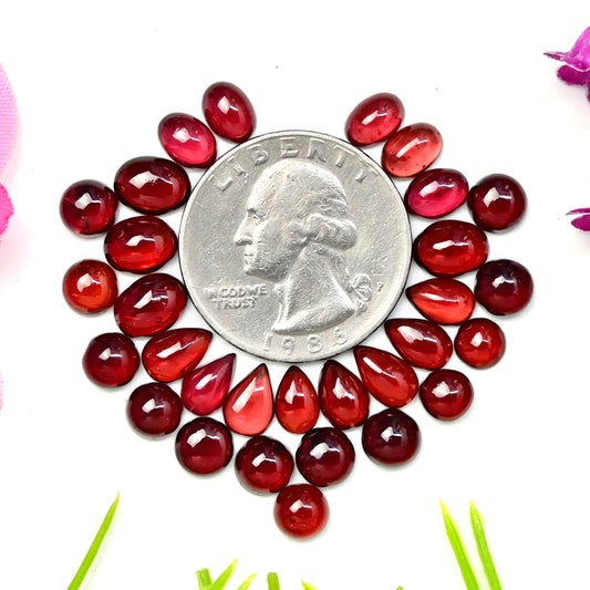 38.9cts Mozambique Garnet Smooth Cabochon 5x7mm - 6x8mm AA Grade Gemstone Parcel - Total 30 Pcs