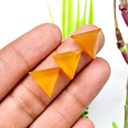 57.70cts Yellow Chalcedony Step Cut Cabochon 15x15mm - 16x16mm Triangle Shape AA Grade Gemstone Parcel -Total 10 Pcs