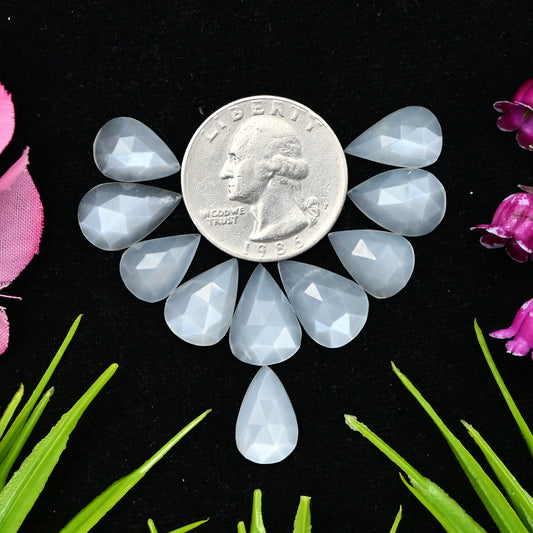 29.9cts White Moonstone Rosecut Cabochon 9x14mm - 10x14mm Tear Drop Shape AA Grade Gemstone Parcel -Total 10 Pcs