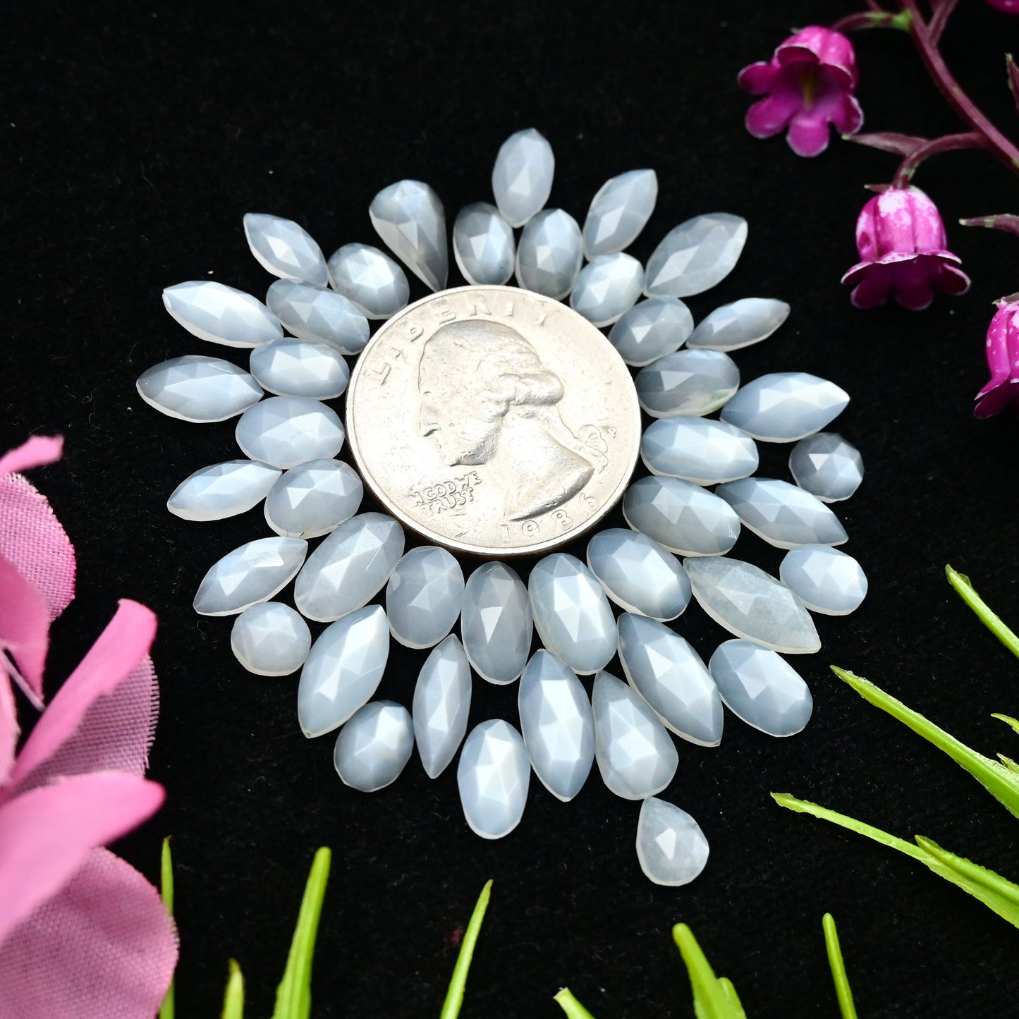 38.8cts White Moonstone Rosecut Cabochon 4x10mm - 6x12mm Mix Shape AA Grade Gemstone Parcel -Total 42 Pcs