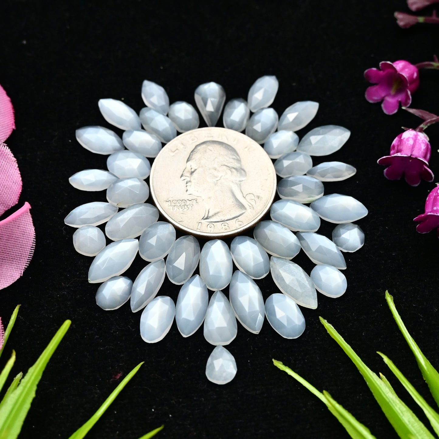 38.8cts White Moonstone Rosecut Cabochon 4x10mm - 6x12mm Mix Shape AA Grade Gemstone Parcel -Total 42 Pcs