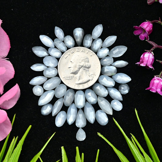 38.8cts White Moonstone Rosecut Cabochon 4x10mm - 6x12mm Mix Shape AA Grade Gemstone Parcel -Total 42 Pcs