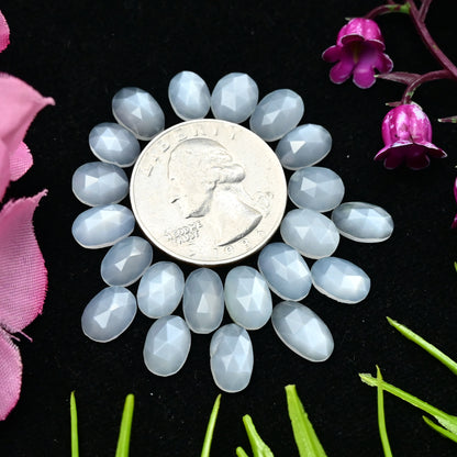 28 Karat weißer Mondstein, Cabochon im Rosenschliff, 7 x 9 mm – 6 x 10 mm, ovale Form, Edelstein der Güteklasse AA, Paket – insgesamt 21 Stück