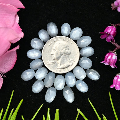 28 Karat weißer Mondstein, Cabochon im Rosenschliff, 7 x 9 mm – 6 x 10 mm, ovale Form, Edelstein der Güteklasse AA, Paket – insgesamt 21 Stück