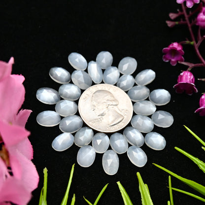 45.6cts White Moonstone Rosecut Cabochon 8x10mm - 6x12mm Oval Shape AA Grade Gemstone Parcel -Total 28 Pcs