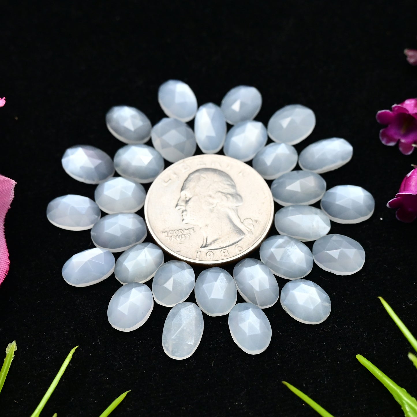 45.6cts White Moonstone Rosecut Cabochon 8x10mm - 6x12mm Oval Shape AA Grade Gemstone Parcel -Total 28 Pcs