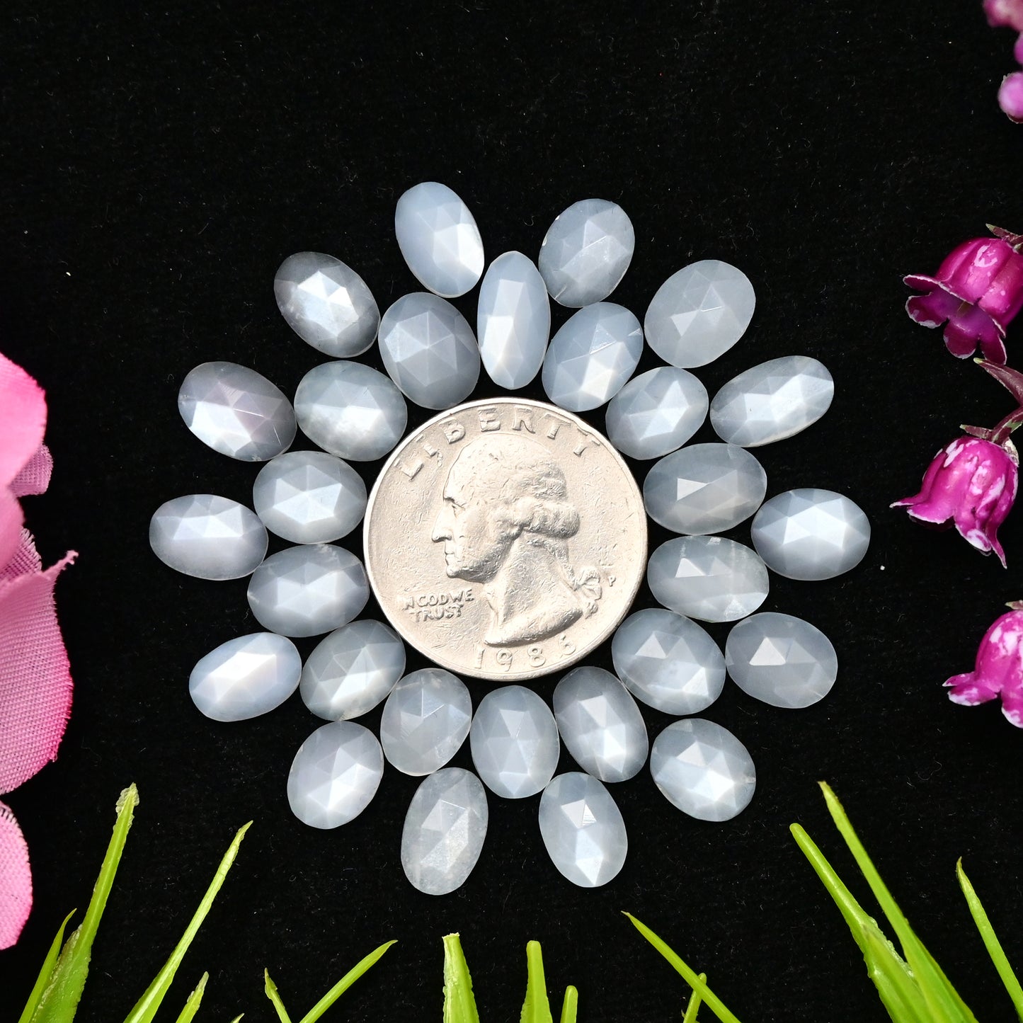 45.6cts White Moonstone Rosecut Cabochon 8x10mm - 6x12mm Oval Shape AA Grade Gemstone Parcel -Total 28 Pcs