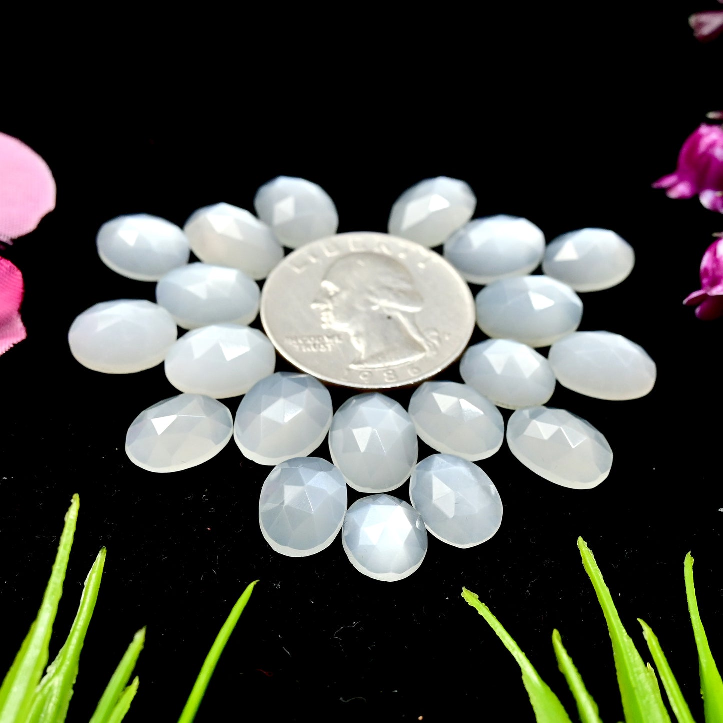 55.20cts White Moonstone Rosecut Cabochon 10x12mm - 8x10mm Oval Shape AA Grade Gemstone Parcel -Total 20 Pcs