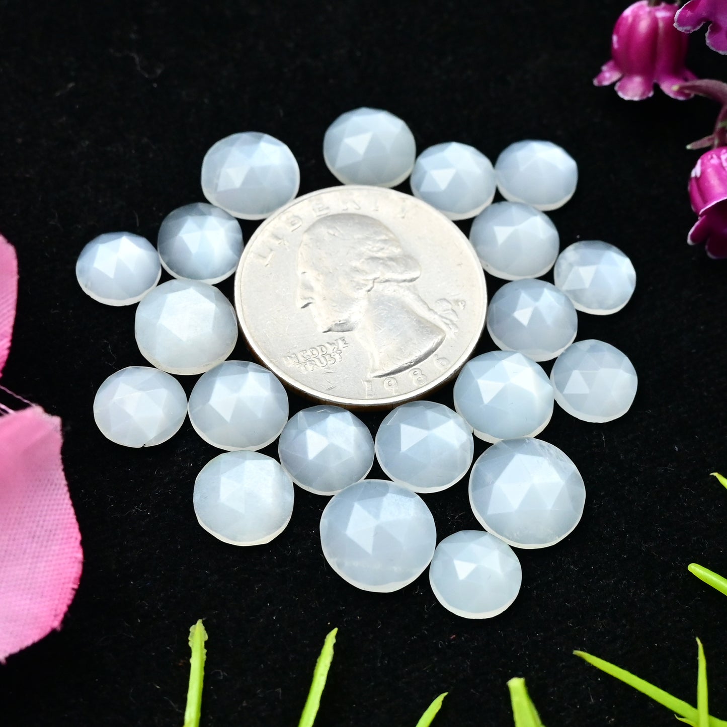 36.2cts White Moonstone Rosecut Cabochon 8x8mm - 10x10mm Round Shape AA Grade Gemstone Parcel -Total 20 Pcs